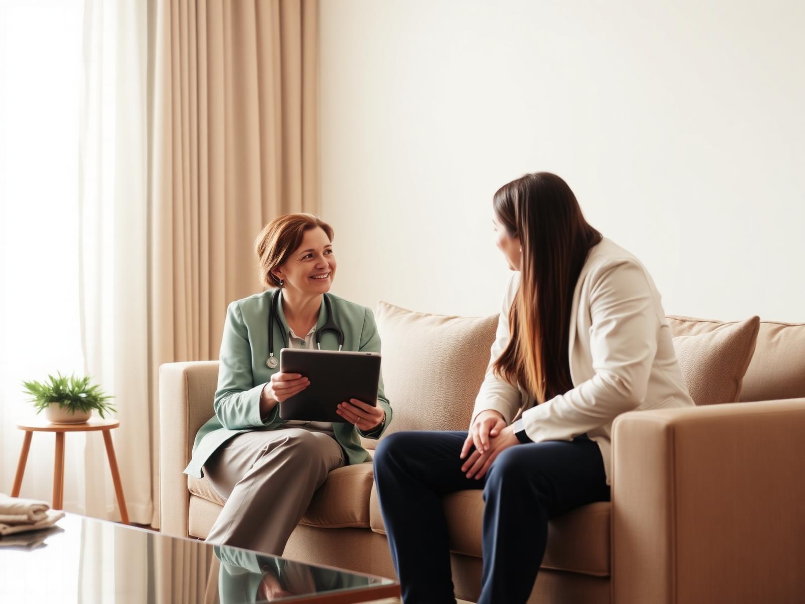 Concierge physician reviewing a personalized weight loss plan with a client at home